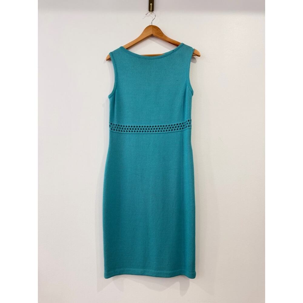 St John Teal Sleeveless Knit Dress with Eyelet Waist 4